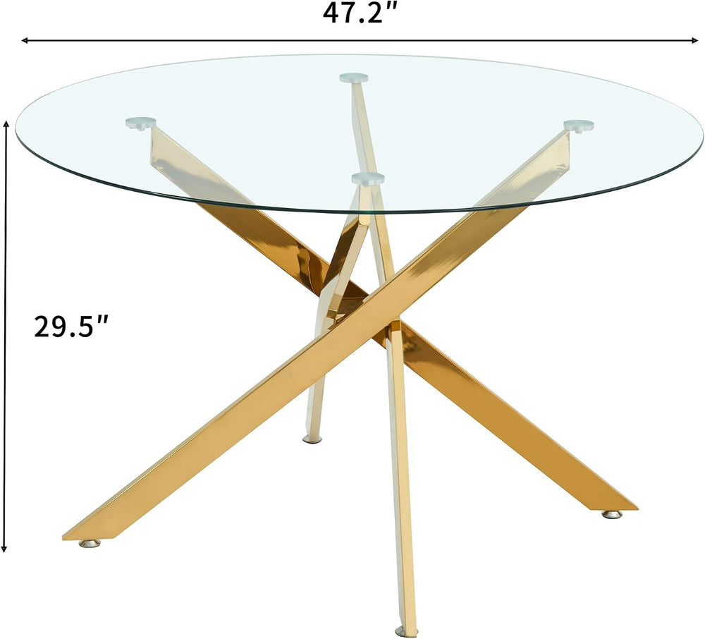 47.2'' Round Glass Dining Table for 4, Glass Round Dining Room Table ...