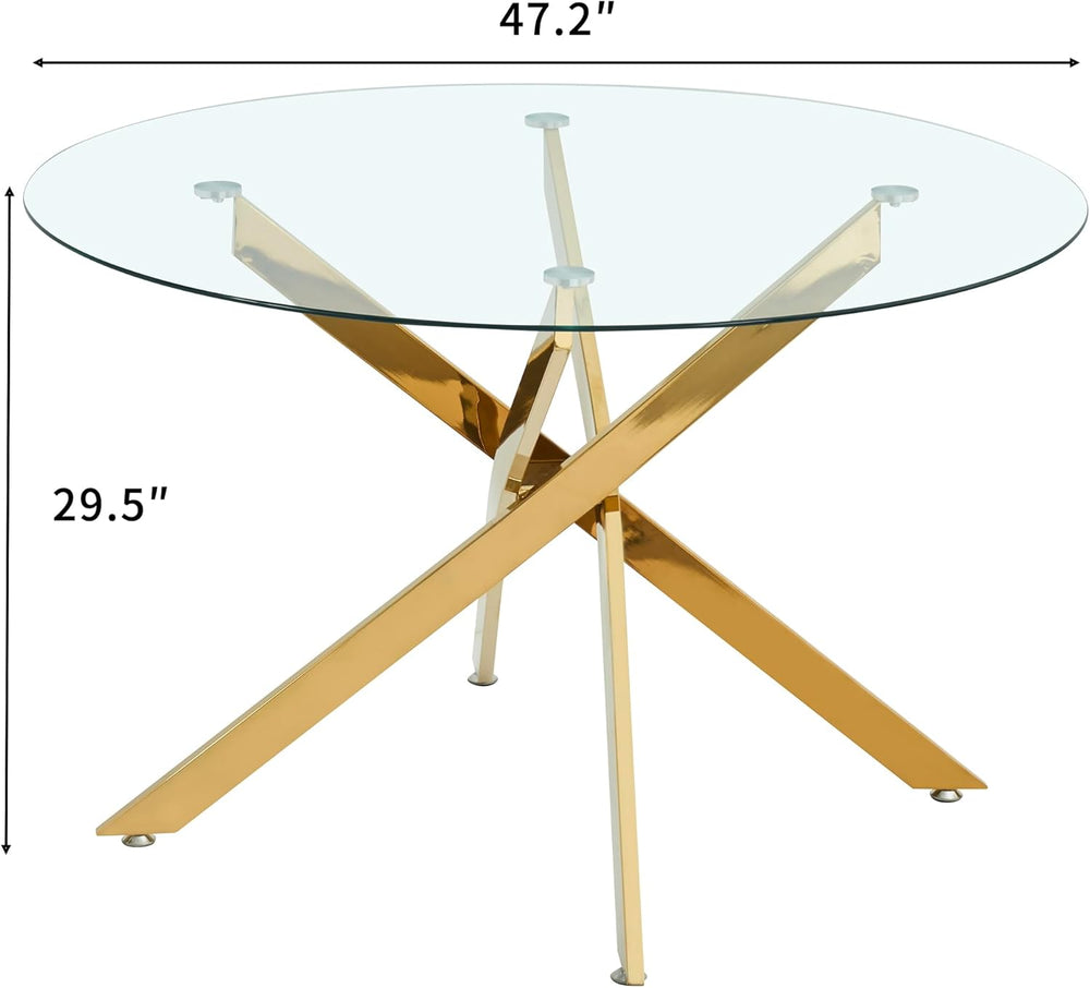 47" Round Glass Dining Table for 4-6, Circle Kitchen Table with Tempered...