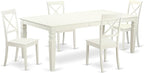 East West Furniture LGBO5-LWH-W 5 Piece Modern Dining Table Set Includes a Rectangle Wooden Table with Butterfly Leaf and 4 Kitchen Dining Chairs, 42x84 Inch, Linen White