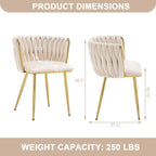 Kiztir Velvet Dining Chairs Set of 4 Upholstered Modern Dining Room Chairs with Woven Back and Gold Metal Legs for Living Room, Bedroom, Kitchen (Beige)