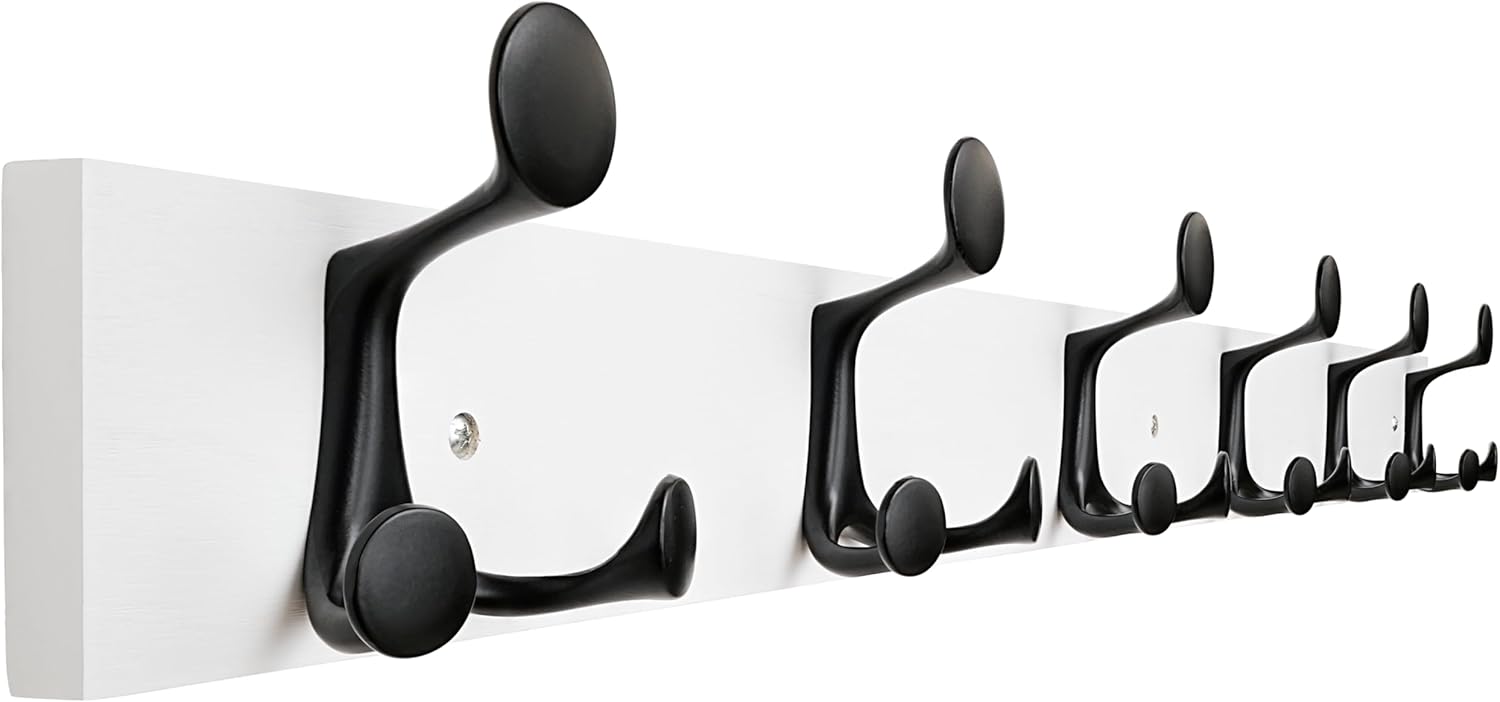SKOLOO 39-Inch White Wood Coat Rack Wall Mount with 6 Triple Hooks - Ideal for Family Entrances, Classrooms, and Pet Supplies Storage - Perfect Coat Hooks for Wall