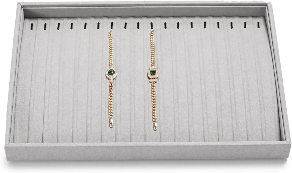 18Slots Necklace Braclet Tray Velvet Jewelry Trays Microfiber Jewelry Drawer Organizer for Necklace, Bracelets,Watch Storage Display (Grey)
