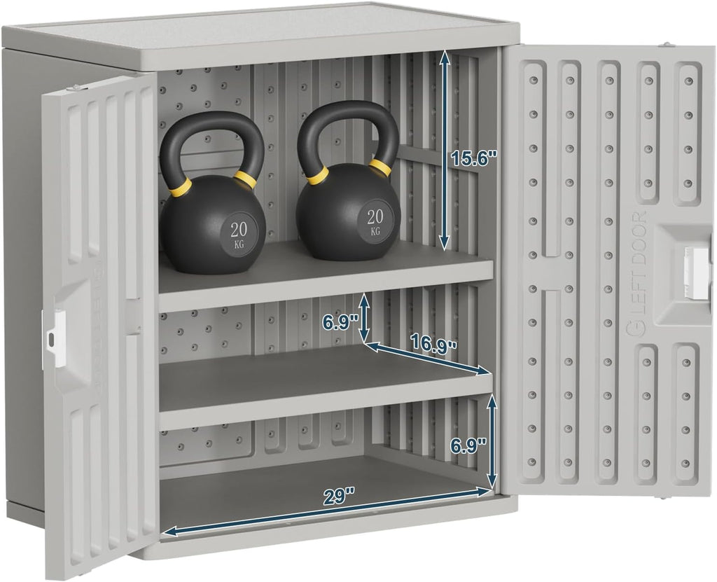 Amopatio Outdoor Storage Cabinet with 2 Shelves, Resin Storage Cabinet Waterproof Plastic Storage Shed - Outdoor Patio Tools, 19.7" D x 29.5" W x35.4 H, Gray