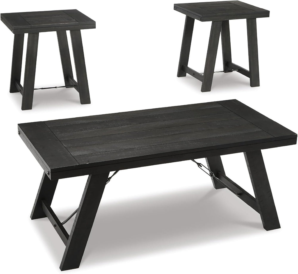 Signature Design by Ashley Farmhouse 3-Piece Table Set, Black Wash | Acacia v...