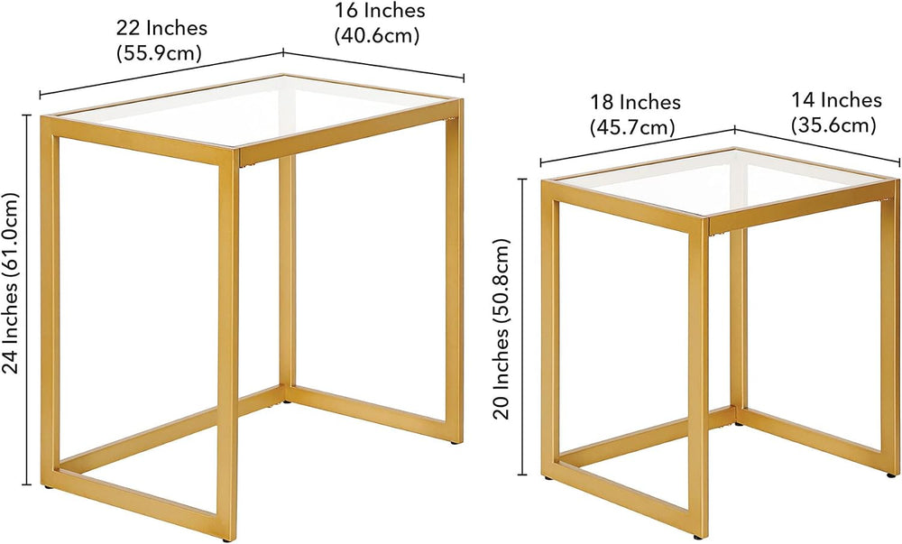Henn&Hart Rectangular Nested Side Table in Brass, Table for Living Room, ...