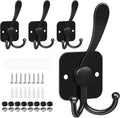 VIS'V 3 Prong Coat Hooks Wall Mount, Metal Self Adhesive Entryway Wall Hooks, 2 Mount Options, Black, 4 Pcs