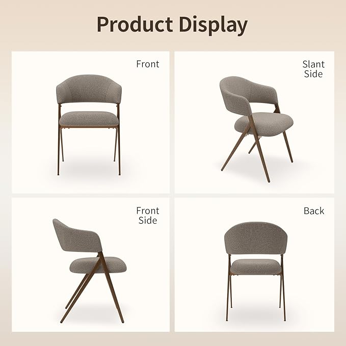 Dining Room Chairs Set of 6, Upholstered Dining Room Chairs, Mid Century Fabric Kitchen Chairs with Curved Backrest and Metal Legs, Taupe