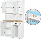 Freestanding Kitchen Pantry with Dawer & 3 Shelves, 2 Single Doors & 2 Double Doors, Modern Minimalist, Rectangular Storage Cabinet, for Living Room, Dining Room, White