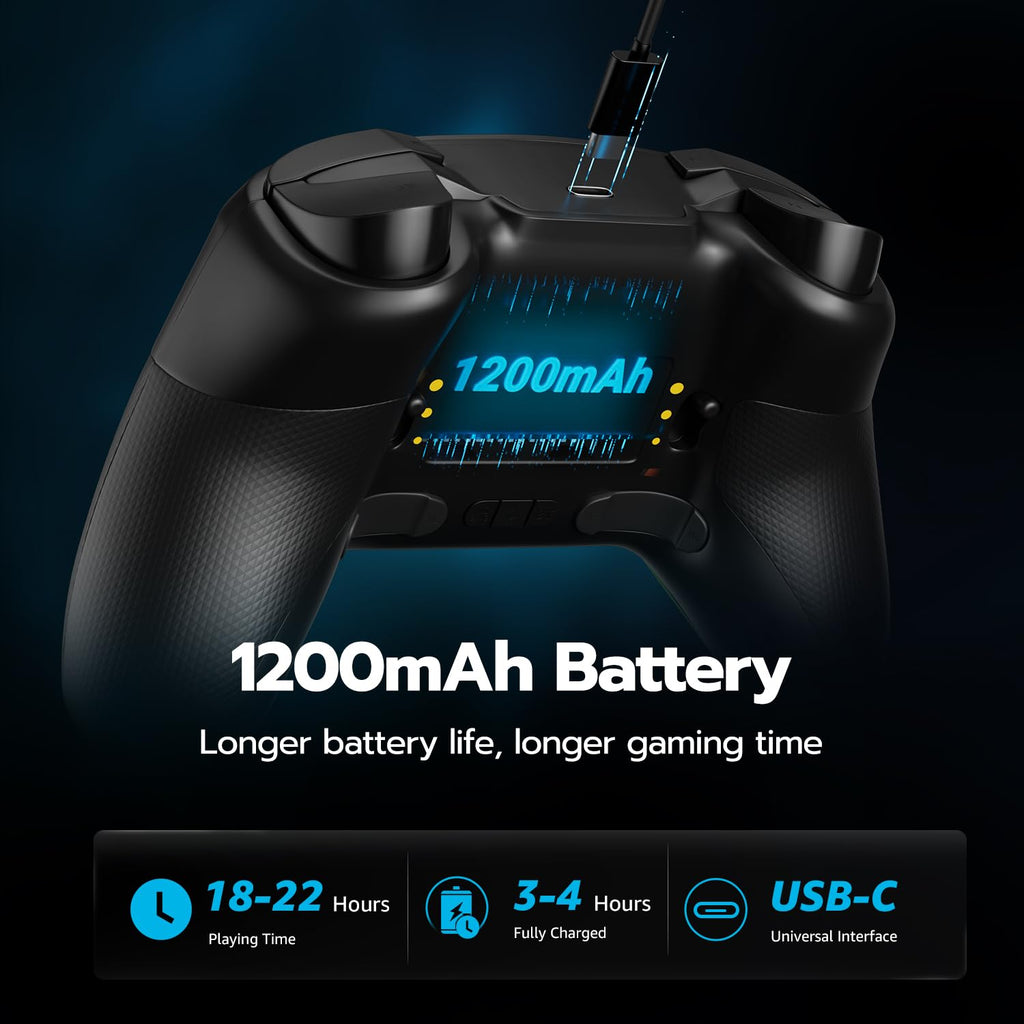 ISHAKO PC Gaming Controller - Wireless/Bluetooth Controller with 1200mAh Battery, 4-Back Buttons, Hall Effect Joysticks&Triggers, Work for Windows PC, Steam, Luna, Tesla, Mac, Android and Switch - Black
