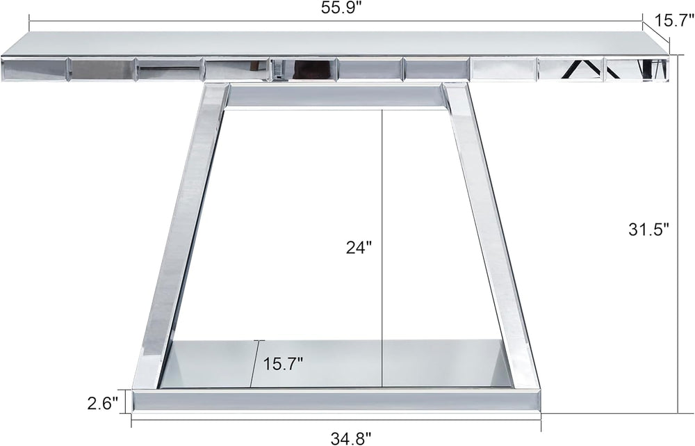 55.9" Full Body Mirror Entryway Table with Trapezoid Base 360° Reflectiv...