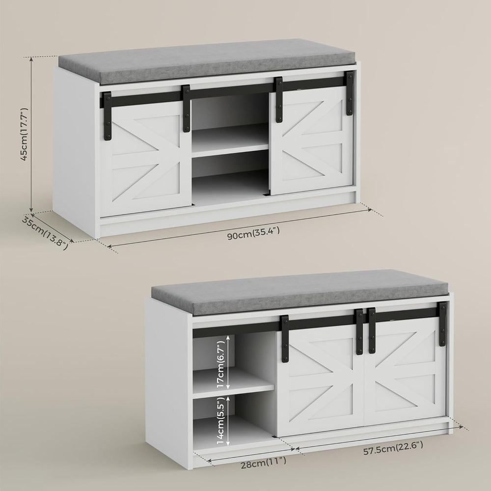Mondeer Shoe Storage Bench, 2-Tier Farmhouse Entryway Bench with Sliding Barn...