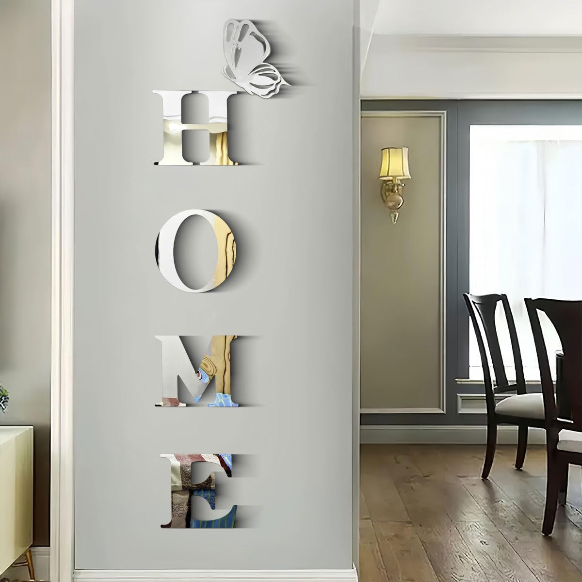 Home Wall Decor Acrylic Mirror Letters Signs Mirrors, Home Mirror Stickers Wall Decorations Silver Decor for Living Room Bedroom Decals