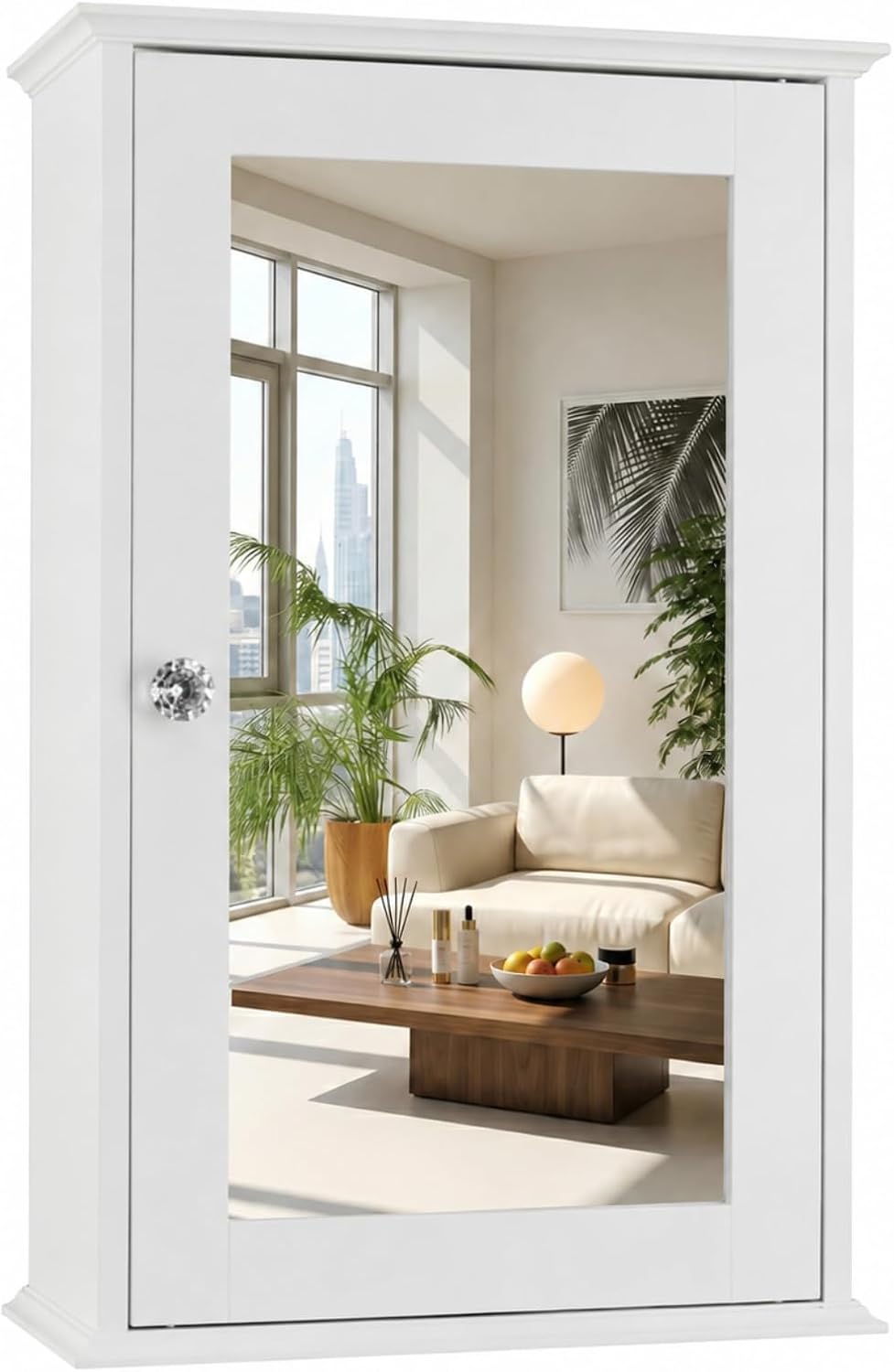 Bonnlo White Mirrored Medicine Cabinet, Wall Mounted Bathroom Storage Cabinet with Mirror Door, Adjustable Shelves & Magnetic Closure, Small Bathroom Organizer for Over Toilet or Sink