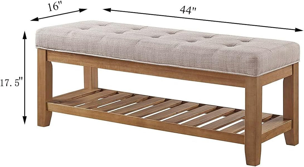 24KF Large Rectangular Upholstered Tufted Linen Fabric Ottoman Bench, Padded ...