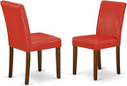 East West Furniture CAAB5-MAH-72 5 Piece Dining Set Includes a Rectangle Dining Room Table and 4 Firebrick Red Faux Leather Upholstered Chairs, 36x60 Inch, Mahogany