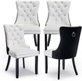 Leather Upholstered Dining Chairs Set of 4, Modern Style Kitchen Side Chairs with Nailhead Trim and Wood Leg, Metal Pulling Ring for Dining Room Living Room(Black&White,Set of)