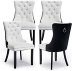 Leather Upholstered Dining Chairs Set of 4, Modern Style Kitchen Side Chairs with Nailhead Trim and Wood Leg, Metal Pulling Ring for Dining Room Living Room(Black&White,Set of)