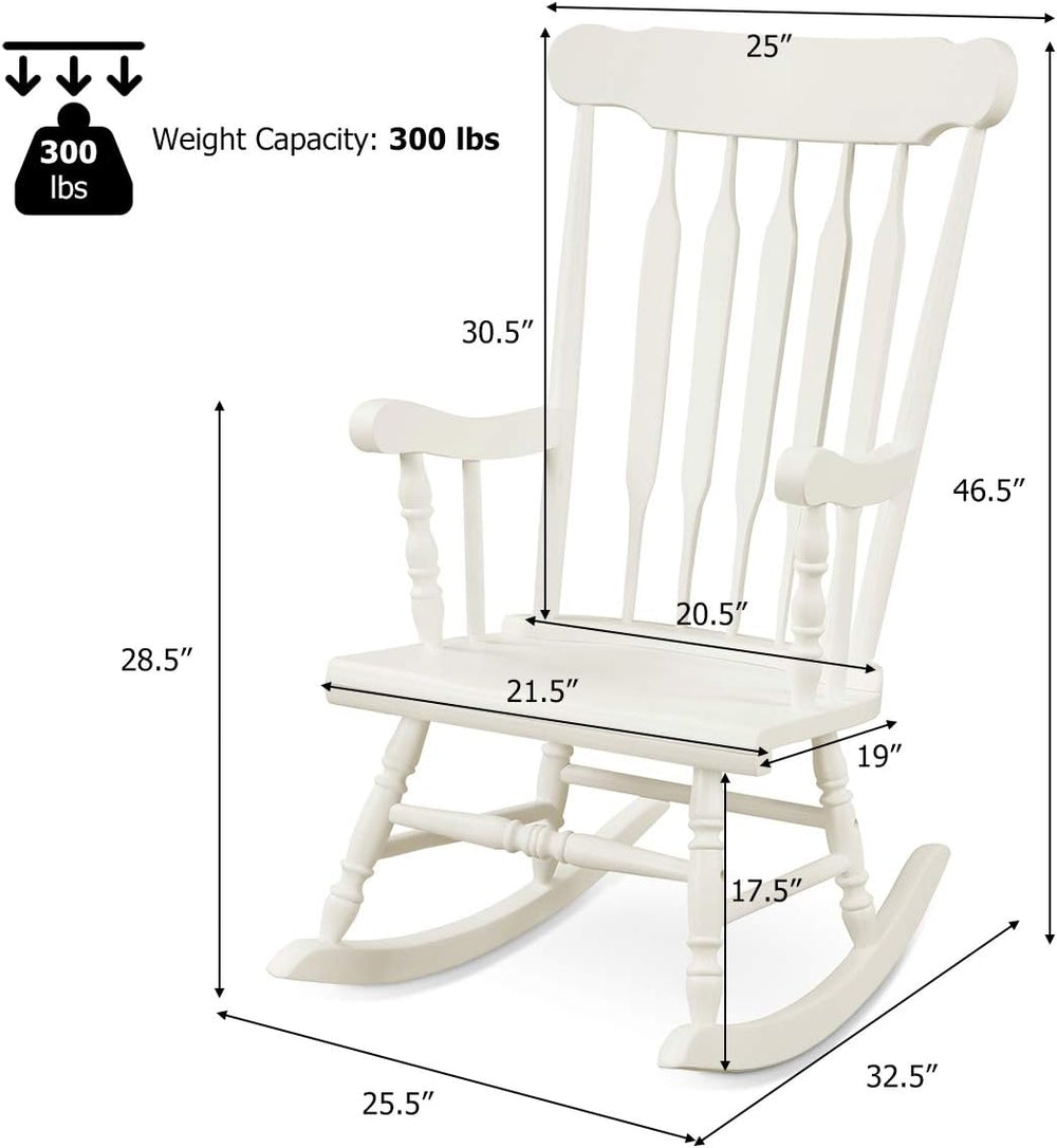 Giantex Outdoor Wood Rocking Chair - Patio Rocking Chair with Solid Rubber Wo...