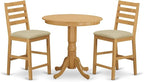 East West Furniture JACF3-OAK-C 3 Piece Kitchen Counter Height Dining Table Set Contains a Round Pub Table with Pedestal and 2 Linen Fabric Upholstered Chairs, 36x36 Inch, Oak