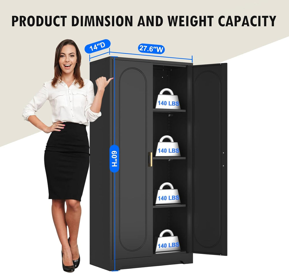 Polup 60" Black Metal Kitchen Pantry Storage Cabinet with Doors and Shel...