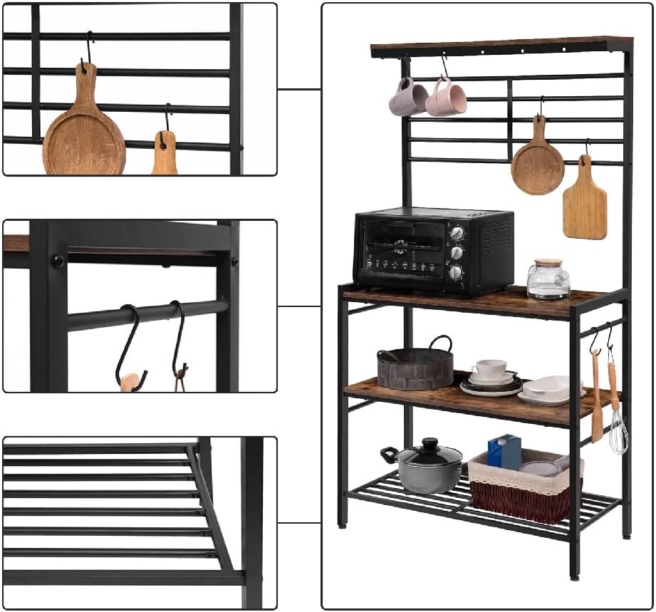 Rack With Hooks Kitchen Storage Shelf With High Display Shelves And Mesh Pane...