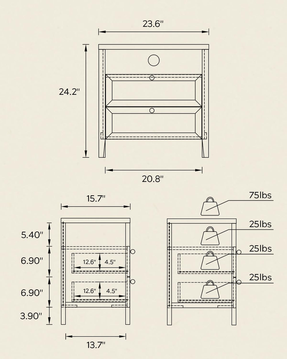 Farmhouse End Table with 2 Drawers Set of 2, Wooden Nightstand with Open Stor...
