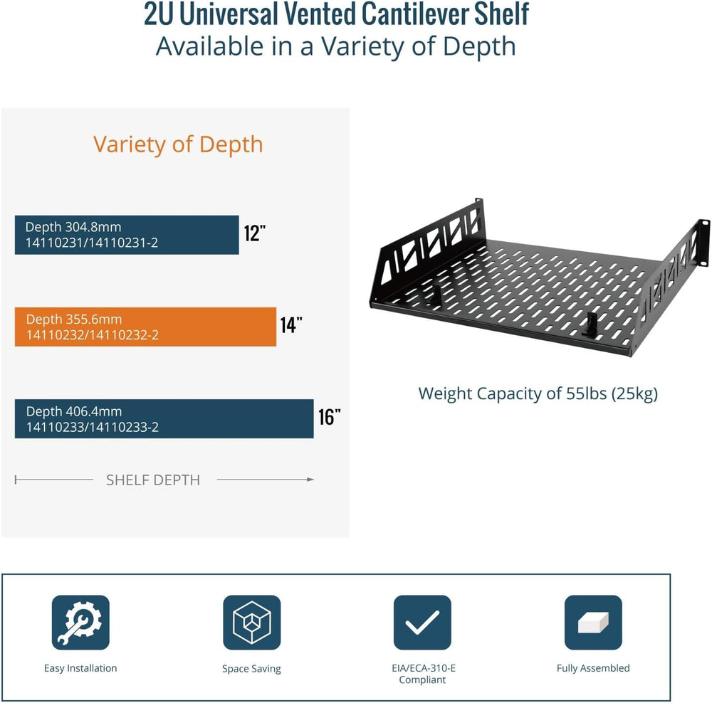 Tecmojo 2 Pack 2U Rack Shelf,19 inch Rack Mount Shelf 14 inch Depth,with Anti...
