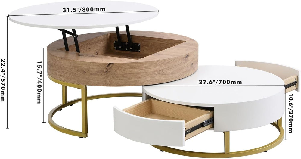 KEVINSPACE Nesting Table Set of 2 Modern, Lift-top Accent Coffee Tables with ...