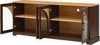 Farmhouse TV Stand with Adjustable Shelves for TVs up to 70'', Entertainment Center with Semi-Arched Glass Doors, Wood Grain Sideboard with Cable Management for Living Room, Walnut