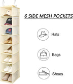 Berdeng Hanging Shoe Organizer for Closet with Side Mesh Pockets，Hat Racks for Baseball Caps，Shoe and Hat Holder & Storage，8-Shelf，Beige，1 Pack