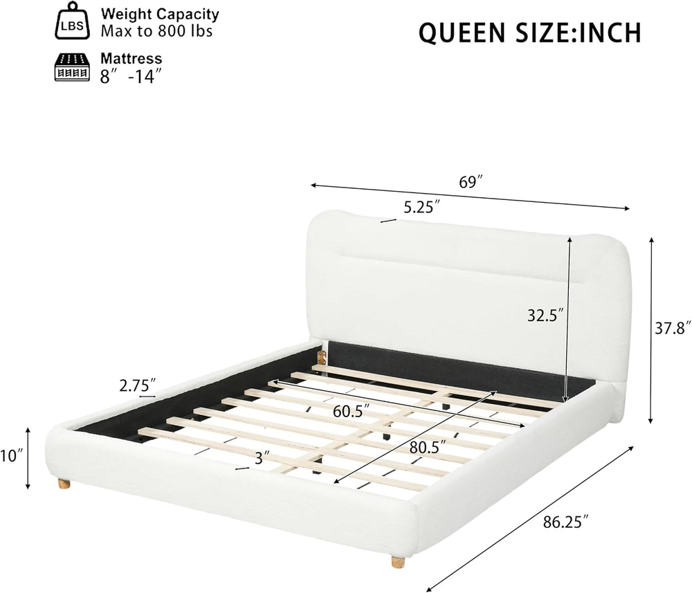 Marshmallow Upholstered Queen Bed Frame Headboard, Cream Soft Frame Cloud Bed...