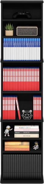 Furinno Jaya DVD Shelf, 9-Shelf Tall Narrow CD Rack, Media Shelf with Adjustable Shelves, DVD Storage Cabinets for CD Blueray Game Disc, Easy Assembly, for Living Room, Home Office, Americano