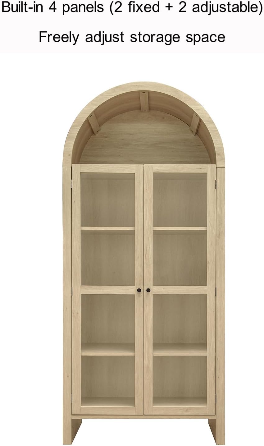 70.28 Inch High Arched Kitchen Pantry, Wooden Kitchen Storage Cabinet with Ad...