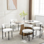 Boucle Dining Chairs Set of 4, White Dining Chairs with Upholstered Seat and Round Back, Mid-Century Modern Kitchen Chairs for Dining Room, Restaurant