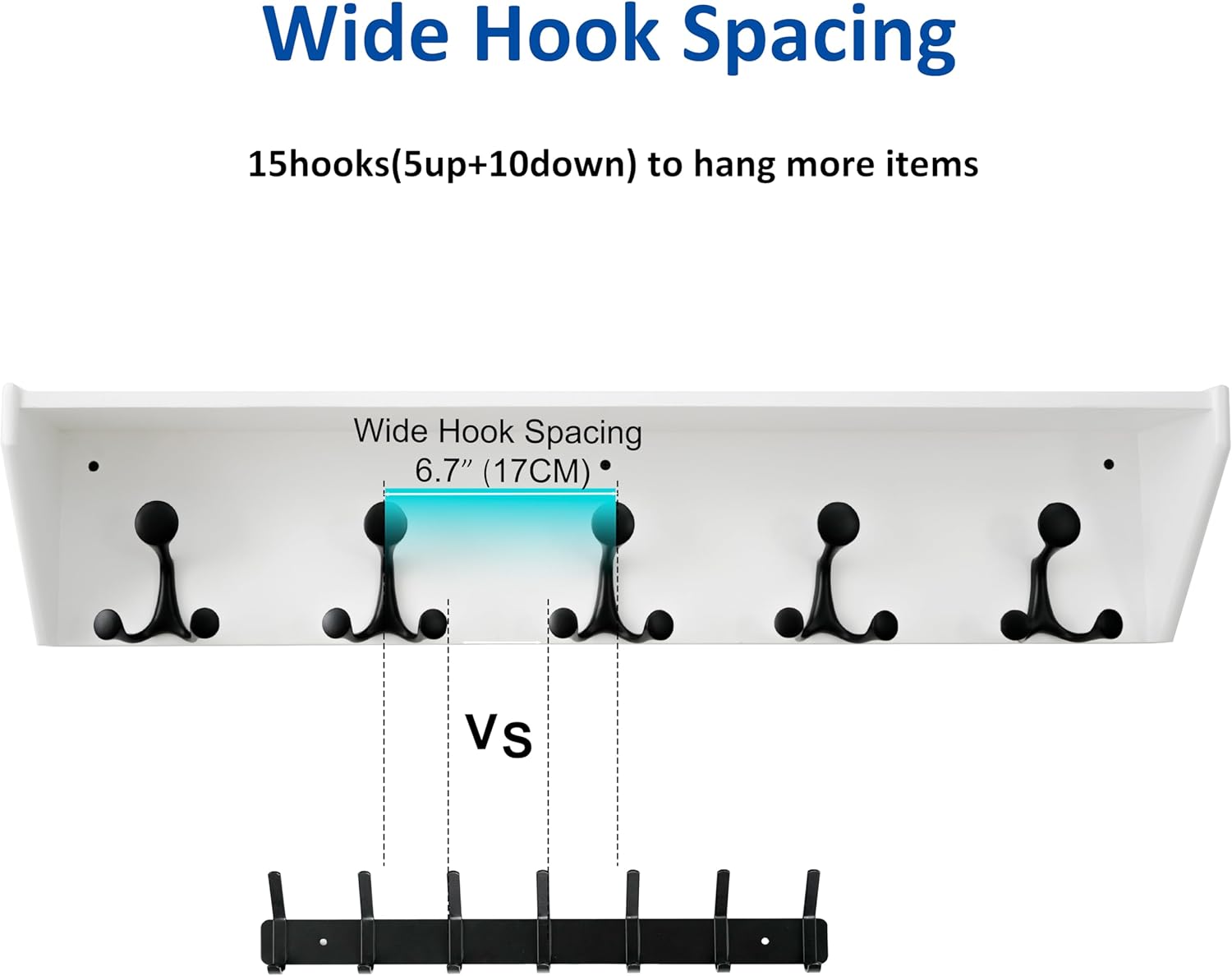 WEBI Wall Shelf with Hooks Underneath,35” Long Wall Mounted Coat Rack with Shelf,Entryway Coat Rack with 5 Triple Hooks for Hanging Coats,Jacket,Hallway,Bedroom,Mudroom,White