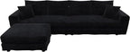 KEIKI 102.4" Sectional Couches, Modern Comfy Upholstered Sofa Cloud Couch, Deep Seat 4 Seat Sofa Set with Soft Pillows and Movable Ottoman for Living Room, Apartment, Office, Black