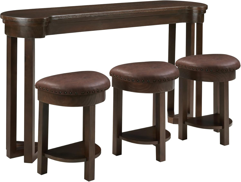 Merax 4 Piece Bar Table Set with 3 PU Upholstered Bar Stools, Solid Wood Coun...