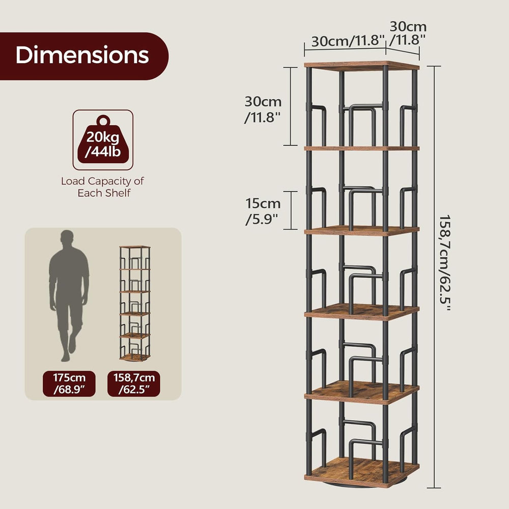 MAHANCRIS 5-Tier Rotating Bookshelf, Freestanding Corner Bookshelf, 360° Spin...