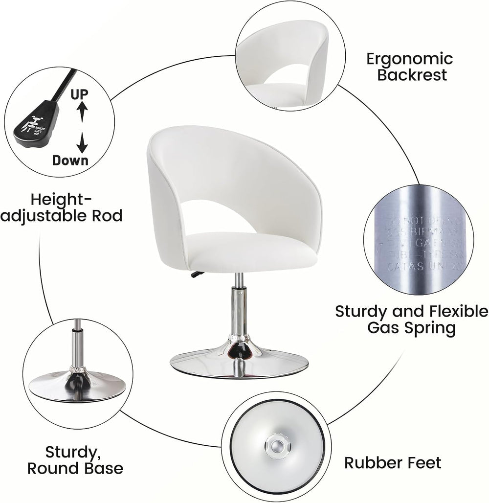 Furniliving Makeup Vanity Chair, Flexible Round-Back Accent Chair with Plated...