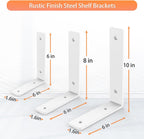 White Heavy Duty Shelf Brackets 8 Inch, Extra Thick L Shelving Brackets, Rustic Gold Iron Floating Shelves Wall Mounted with Hardware for DIY Open Shelving, 4 Pack