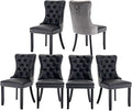Dining Chairs Set of 6, Upholstered Tufted Dining Room Chairs with High Back, Nailhead Trim and Solid Wood Legs, Modern Dining Chairs for Dining Room, Black Pu Leather Splicing Grey Velvet