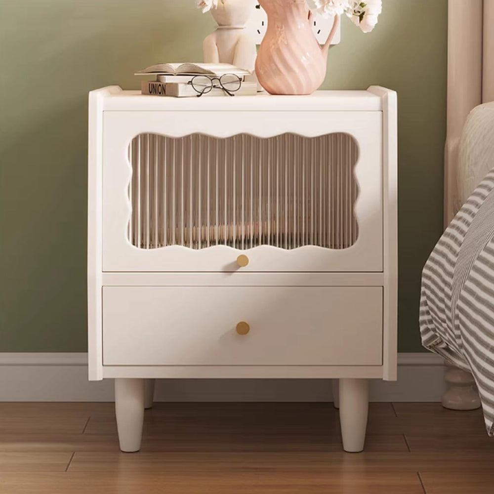 Gdrasuya10 White Solid Oak Wood Nightstand with 2 Drawers, Mid-Century Modern...