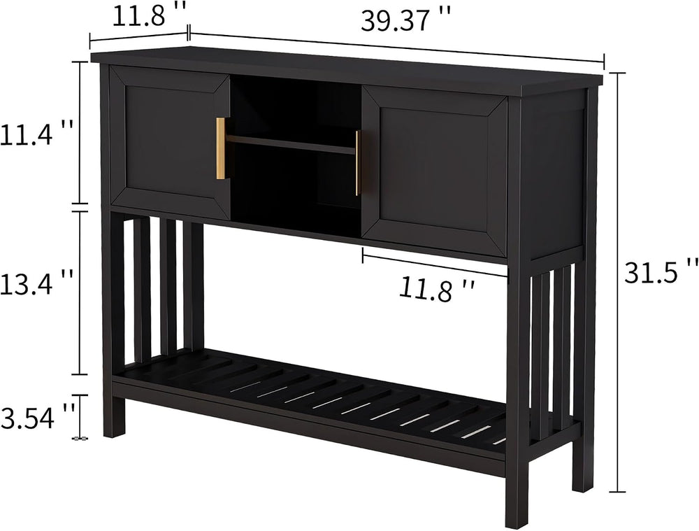 Entryway Table, Console Table, Sofa Table with 2-Door and Shelf, Black | Entr...