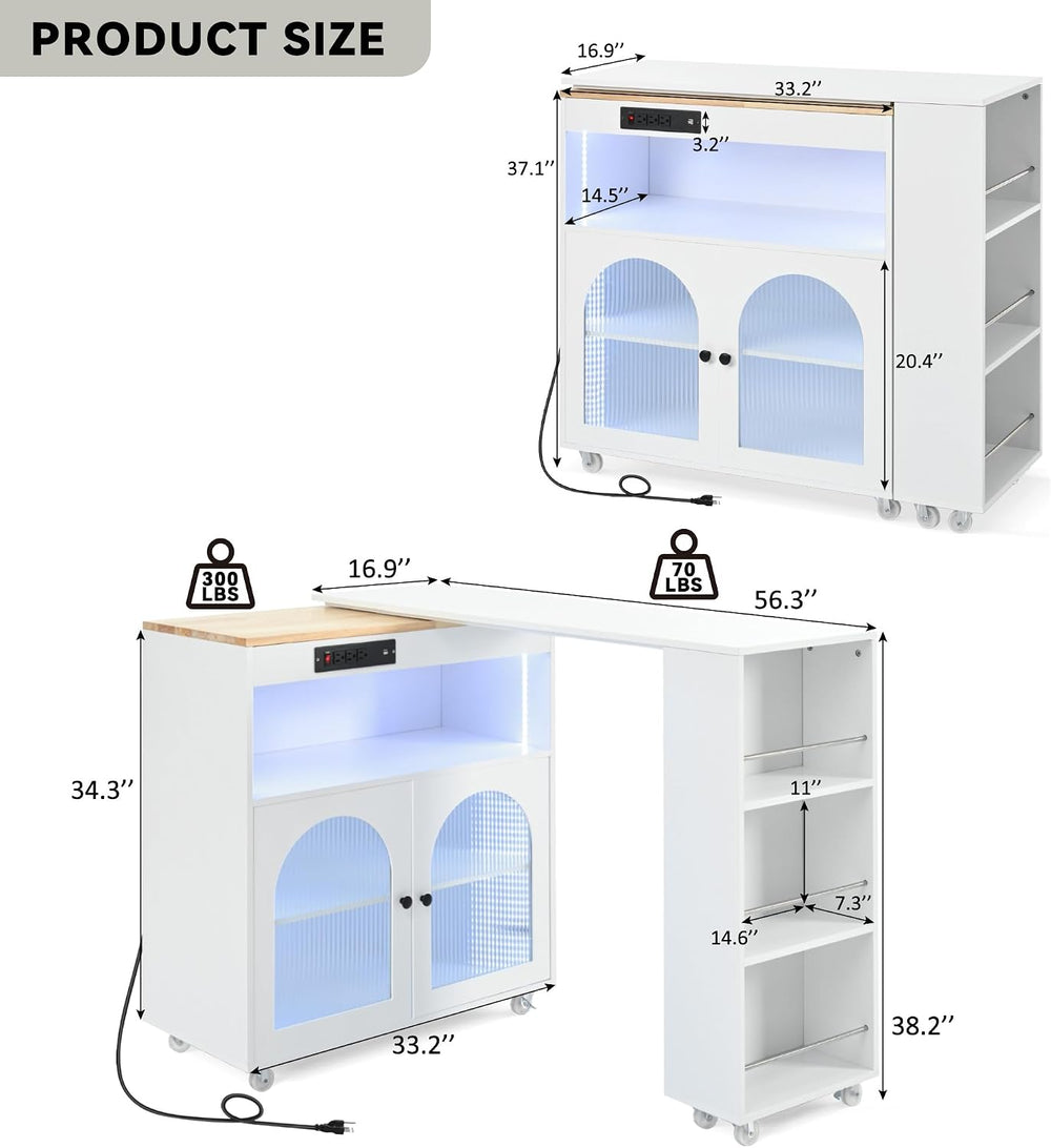 NicBex Rolling Kitchen Island with Extended Table Kitchen Island on Wheels wi...