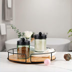 Amolliar Sage Green Qtip Holder, Glass Apothecary Jar Metal Lid & Stickers, Bathroom Qtip Dispenser Storage Canister, Perfect for Cotton Balls, Cotton Swabs, Round Pads, Bath Salt, Floss, Black 4 Pack