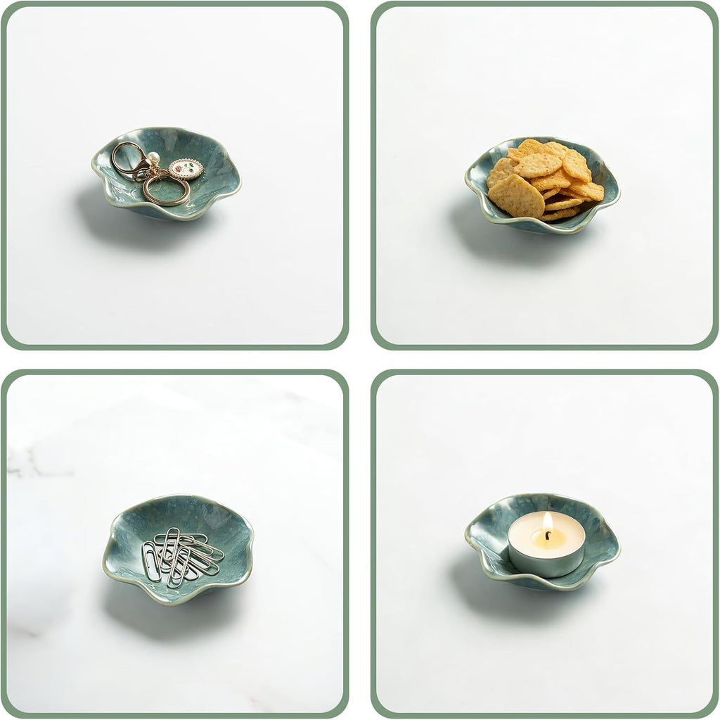 Mecaikru Ceramic Ring Dish, 4 in Jewelry Tray with Kiln Glaze Catchall Bowl | Mixed silhouettes give each color its own look while keeping earrings, necklaces, bracelets and keys easy to see and reach.