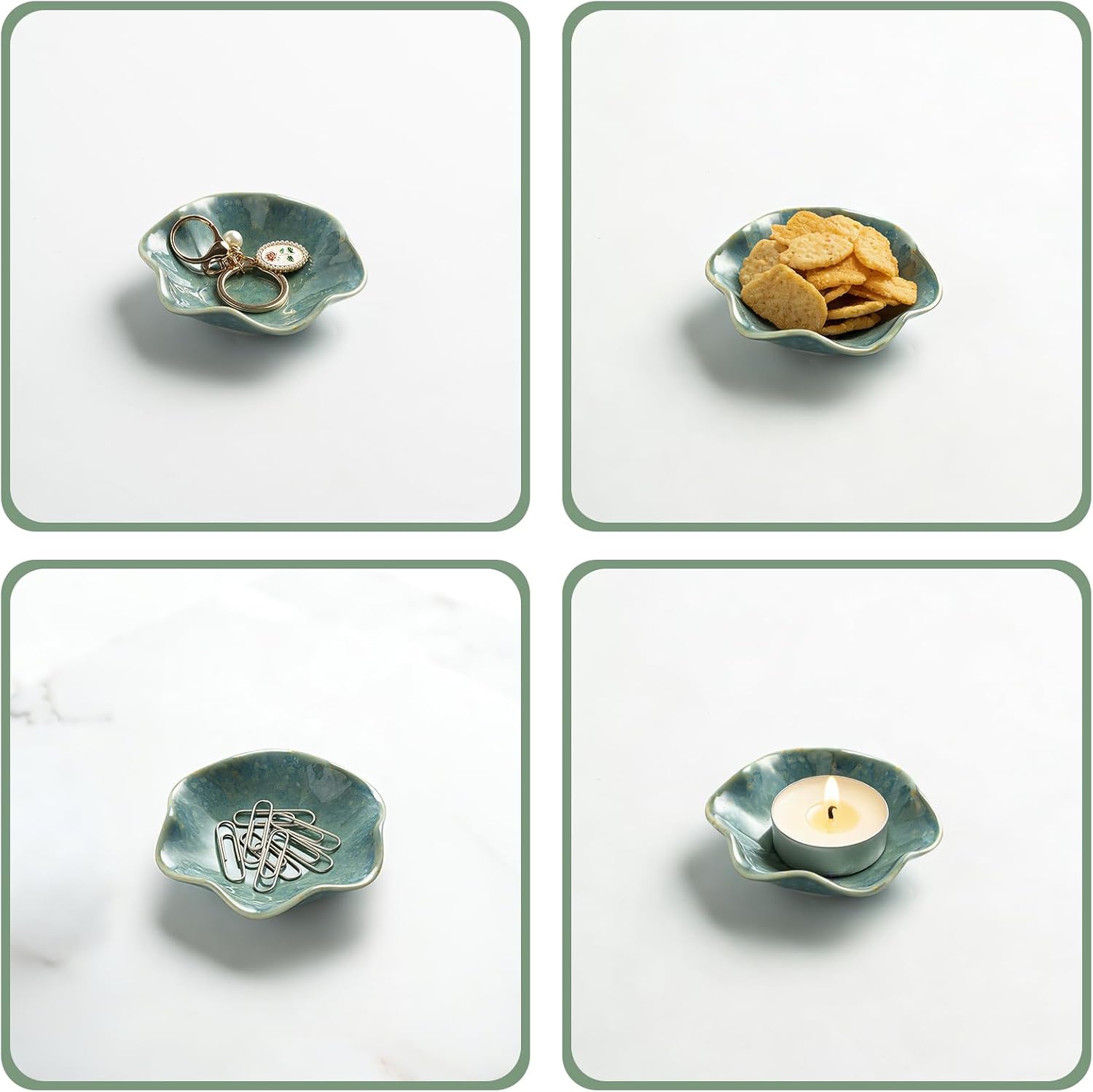 Mecaikru Ceramic Ring Dish, 4 in Jewelry Tray with Kiln Glaze Catchall Bowl | Mixed silhouettes give each color its own look while keeping earrings, necklaces, bracelets and keys easy to see and reach.