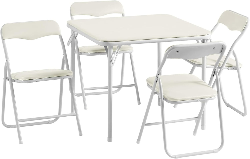 VECELO 5 Piece 24" Card Table and Chair Set, Square Padded Top, Beige