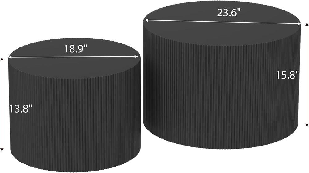 Nesting Coffee Table Set of 2, Round Wood Accent Table, Black | Modern Wooden...