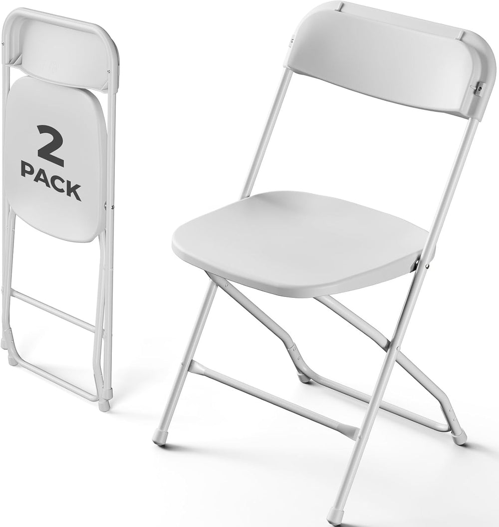 White Folding Chairs 2 Pack, Plastic Folding Chairs for Outside, Heavy Duty F...